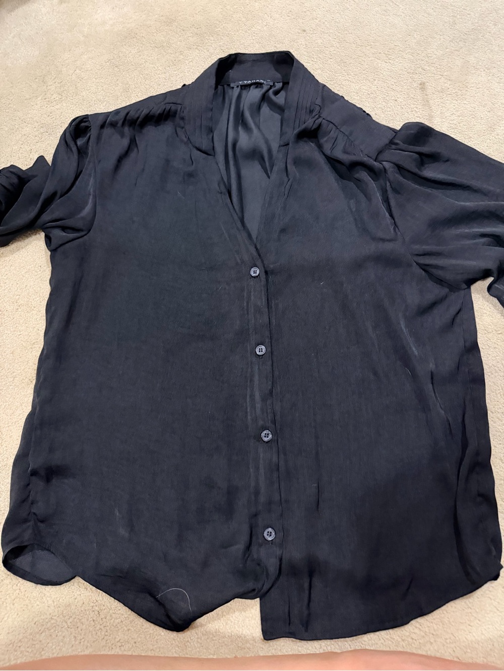 Tahari Black Button-Down V-Neck Blouse